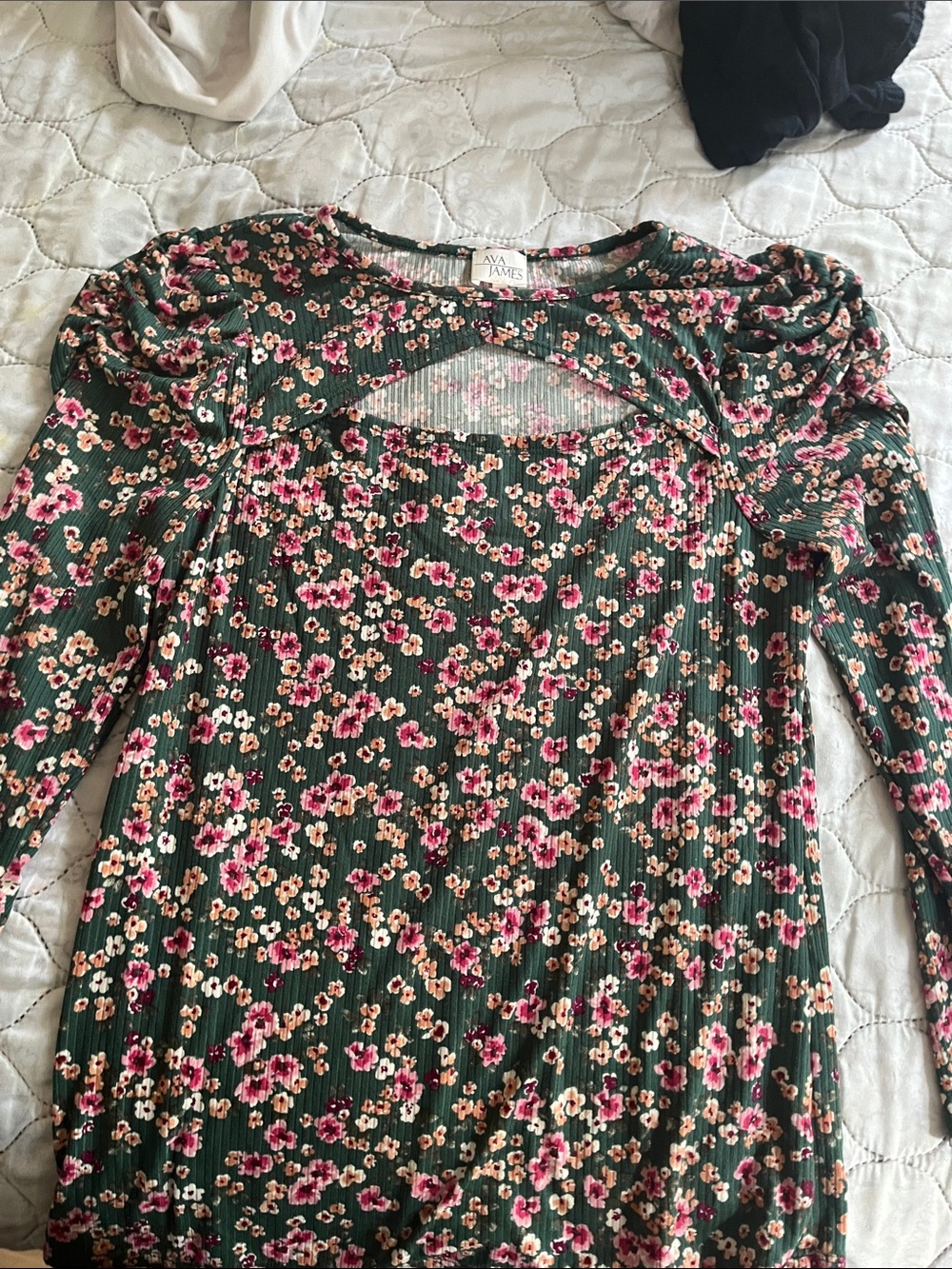 Ava & Viv Green Floral Puff-Sleeve Long-Sleeve Top